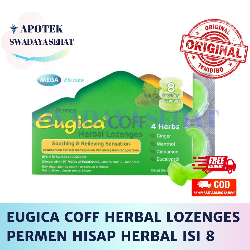 EUGICA COFF HERBAL LOZENGES Permen Strip Isi 8 Tablet Hisap Melegakan Tenggorokan