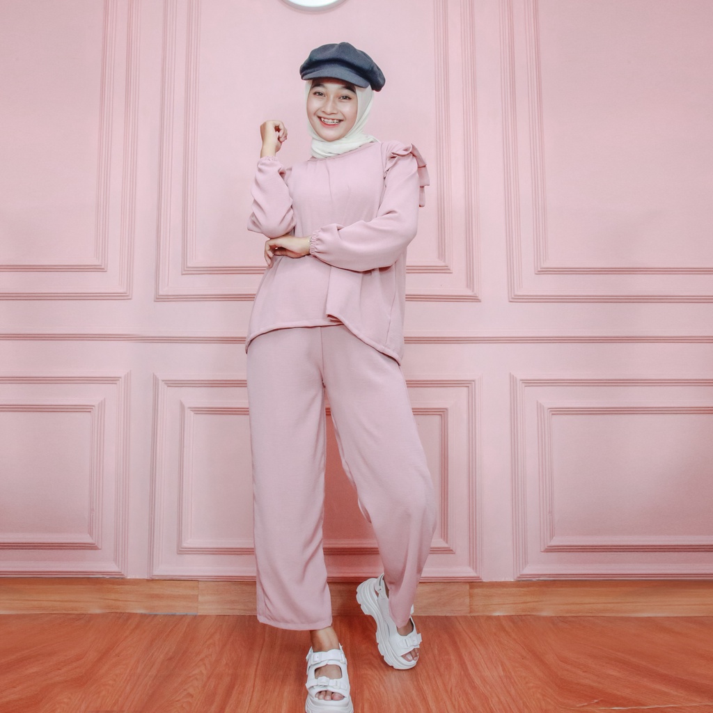 Setelan Wanita Set Nadia Cringkle Premium ( Atasan+Pants )