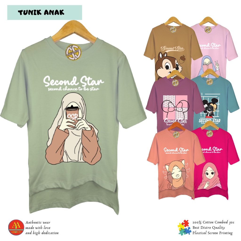 [3-8 Tahun] Tunik Anak Lengan 3/4 Anak Perempuan Secondstar - AMR200