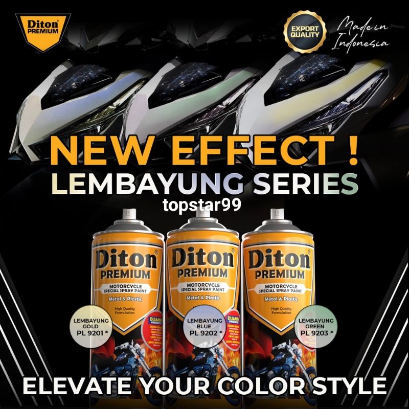 Diton Premium Paket Lengkap 4 Kaleng 400cc Lembayung Gold Emas 9201 Primer Grey 9120 Super White 9103 Clear Glossy 9128 Pilox Pilok Cat Semprot Spray Paint