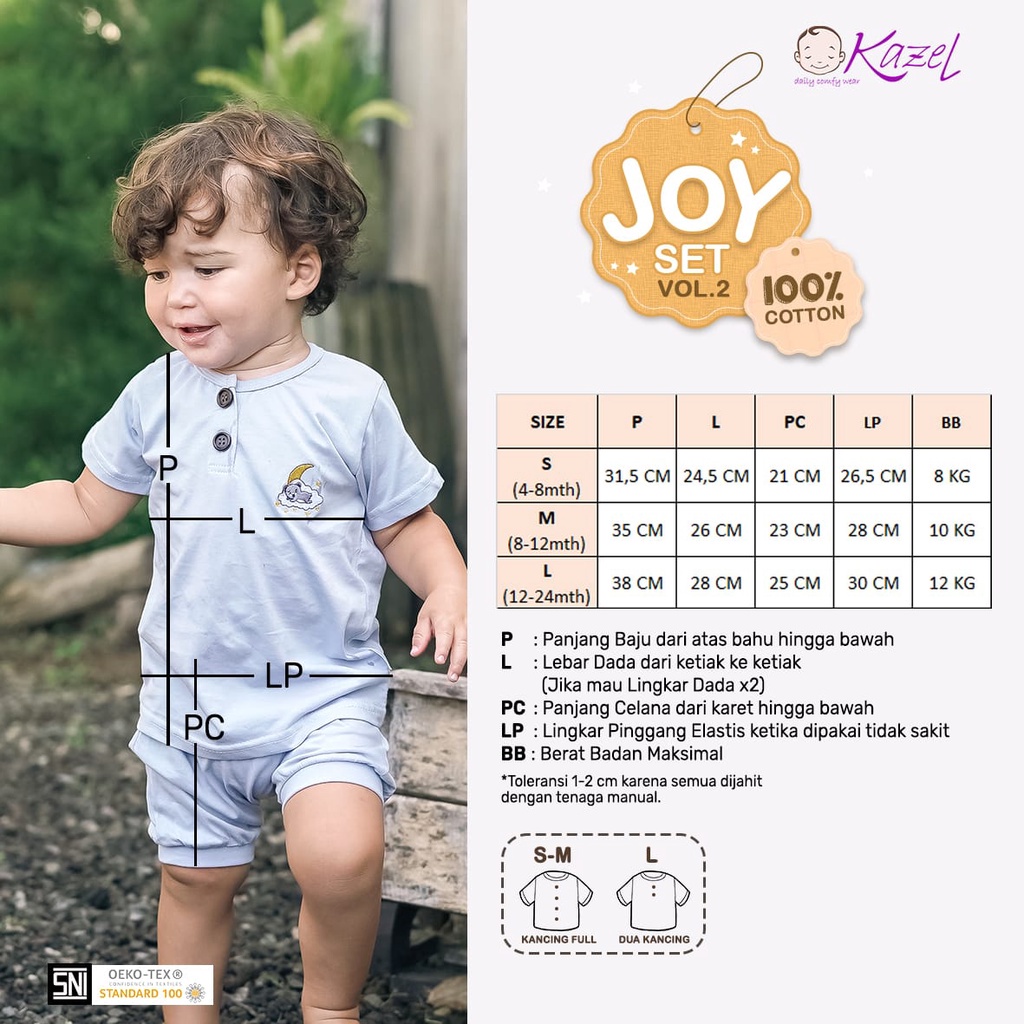 Kazel Joy Set Setelan Pendek Motif Bordir Anak Unisex