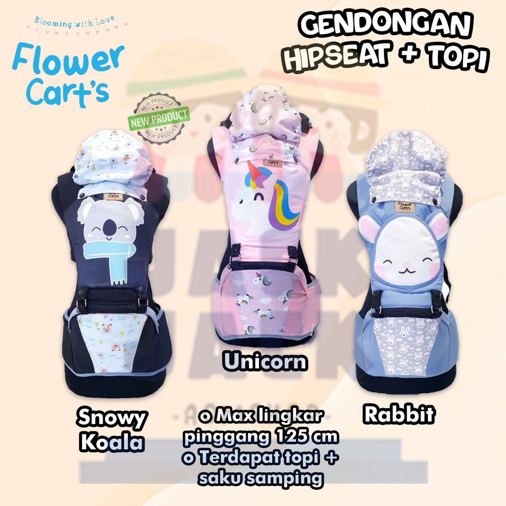 Flower Gendongan Hipseat Unicorn Koala Rabbit Series | Flower Gendongan Bayi Depan Unicorn Koala Rabbit Series
