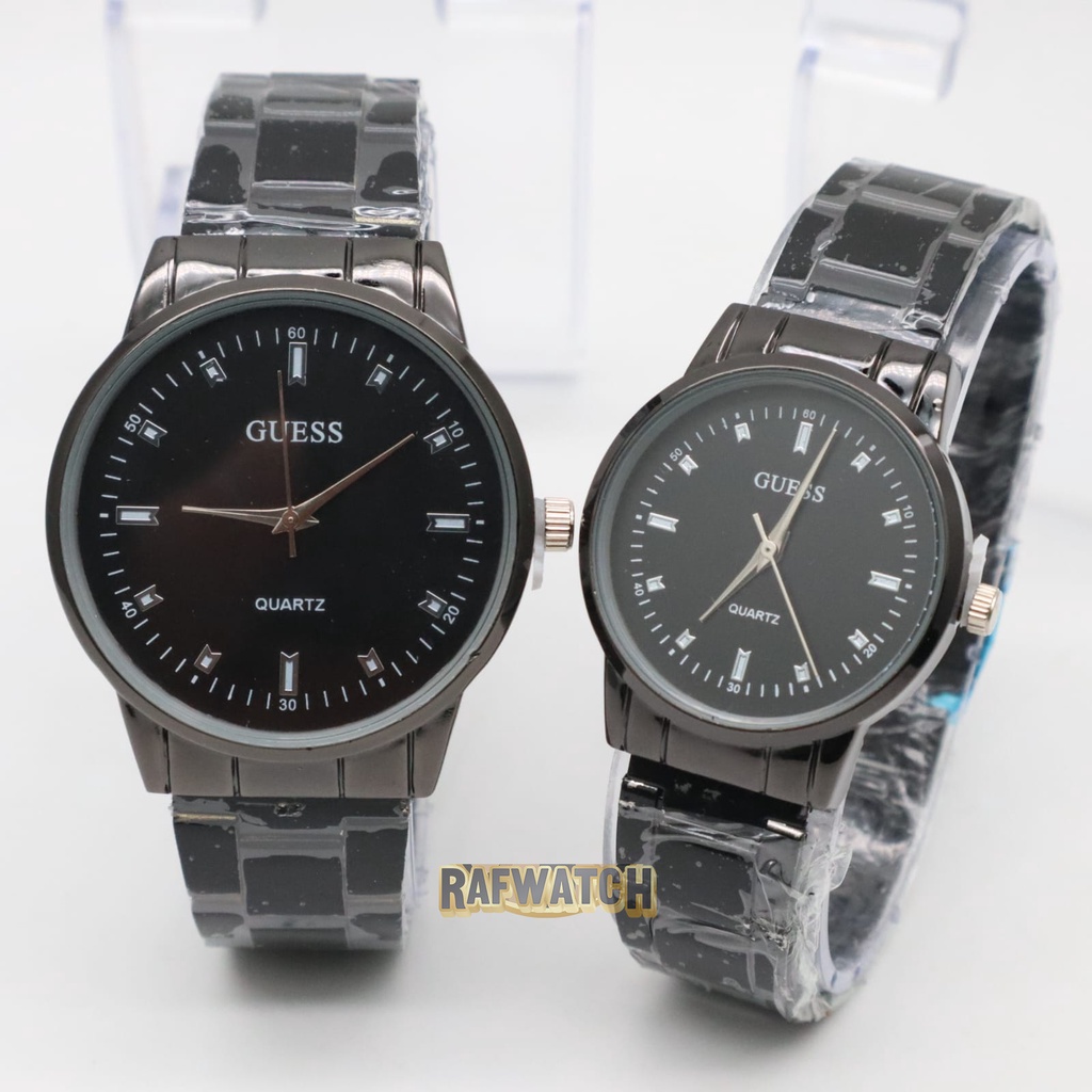 Jam Tangan Pasangan Pria Wanita Analog Casual Rantai Stainless Hitam Rose RPA7