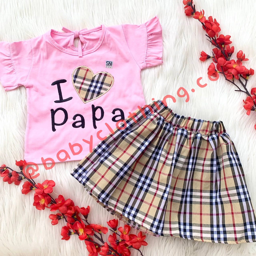 Baju setelan kaos rok motif kotak cantik bestseller fashion anak bayi cewek perempuan lucu murah -ilo