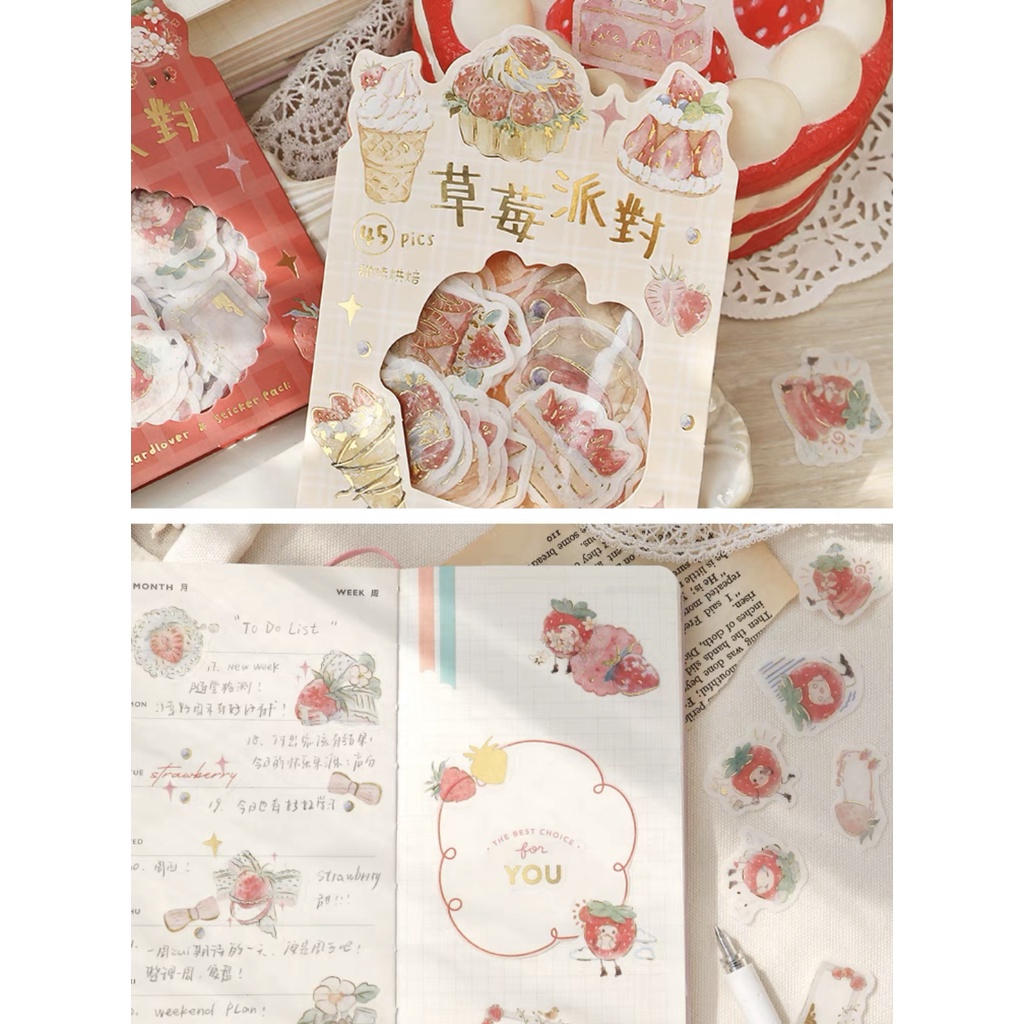 15pcs Deco Sticker Tumblr Scrapbooking Book Journal Yellow Autumn Flower strawberry cake dessert Sunflower PVC15