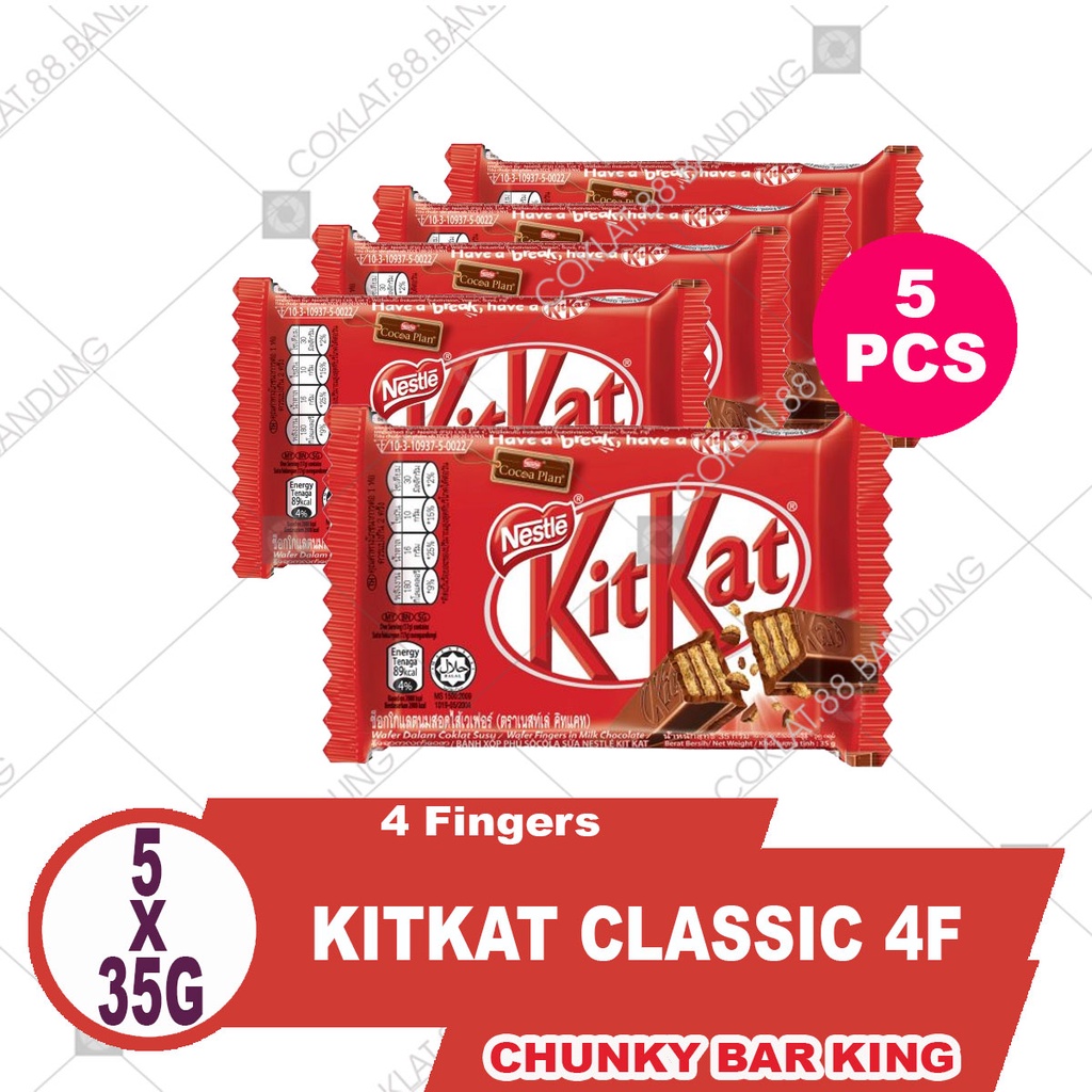 

KITKAT 4F 35GR X 5 PCS COKELAT, NESTLE KIT KAT 4 FINGERS 35 GRAM ISI 5PC X 35G