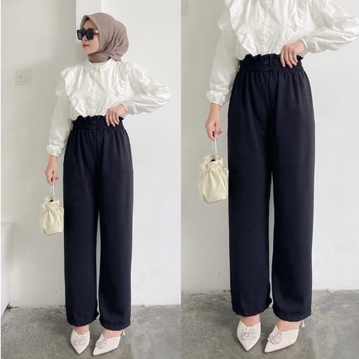 iseven p CHARLOTTE KULOT XL DOUBLE BUTTON PANT CRINCLE KANCING 2 | KULOT AIRFLOW CRINKLE