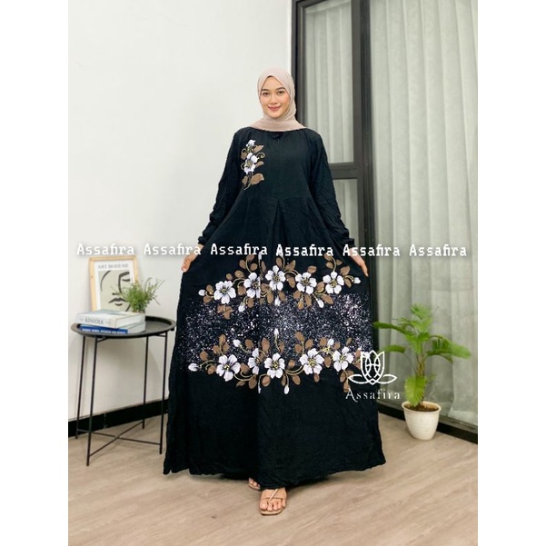 Gamis twill lukis terbaru 2023 adem dan tebal gamis rayon premium