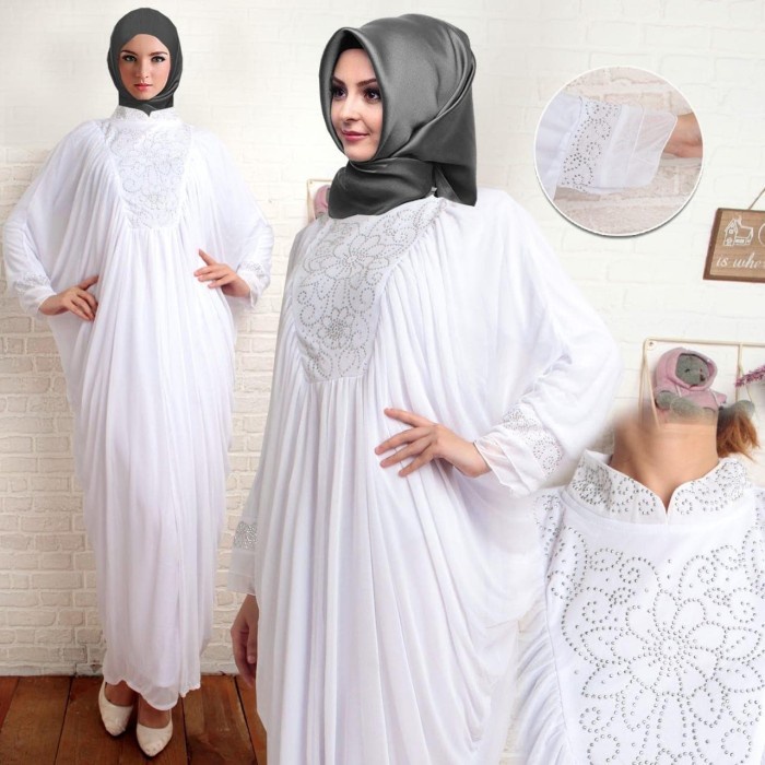 gamis kaftan spesial white (D3B6) Jumbo Busui Friendly Exclusive Crinkle Airflow Kaftan Silk Best Se