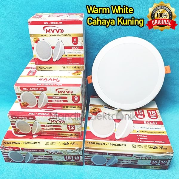 Lampu Downlight Inbow LED Myvo 6 9 12 15 18 Watt Warm White Cahaya Kuning Lampu Plafon Rumah LED