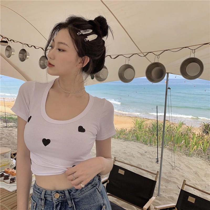 MakeGrosir - HEART LOVE CROP TOP RIB