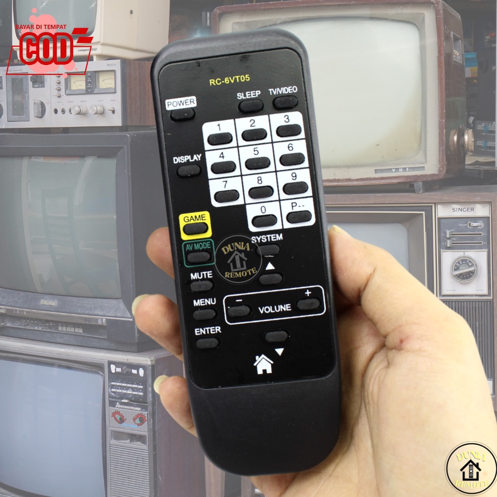 Remot TV Tabung AIWA 6VT05 hitam tanpa setting