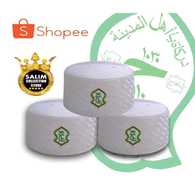 PECI SONGKOK ASSAGOFAH PUTIH MOTIF HIJAU Terlaris