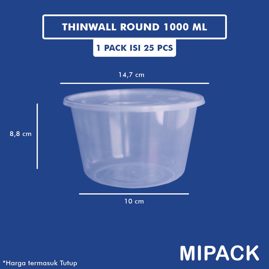 Thinwall Round 1000 ml | 1 Pack isi 25 PCS | Thinwall Bulat | Wadah Makan Plastik Microwavable