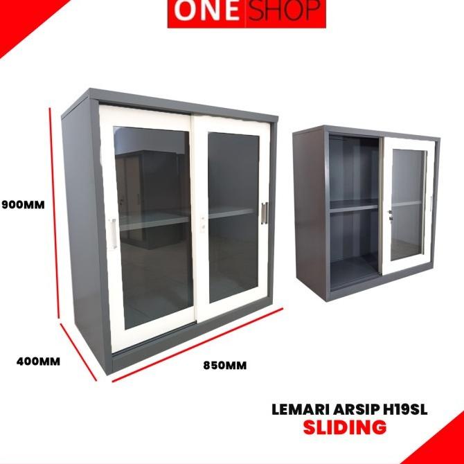 Lemari Arsip Besi 2 Pintu Sliding Kaca Pendek|Lemari sleding Kantor