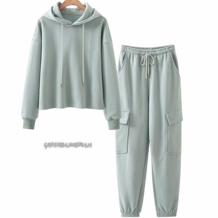CHEKOUT Nala set - Pakaian wanita - setelan wanita - set wanita - setelan hoodie - set olahraga - on