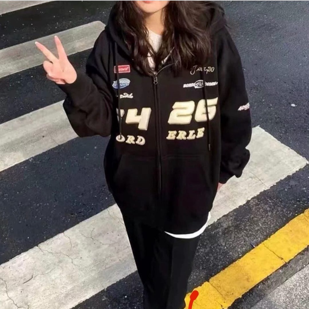 SWEATER HOODIE ZIPER UNISEX / JAKET F426 BORD ERLE HOODIE SWEATER PRIA-WANITA