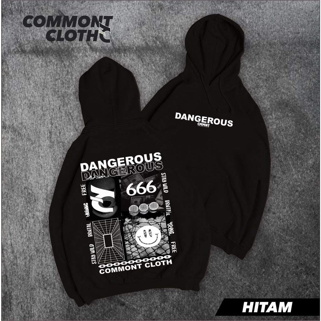 HOODIE DISTRO PRIA Commont Cloth Dangrous Hitam - Hoodie Jumper Commont Clot DANGROUS Unisex ALL SIZE