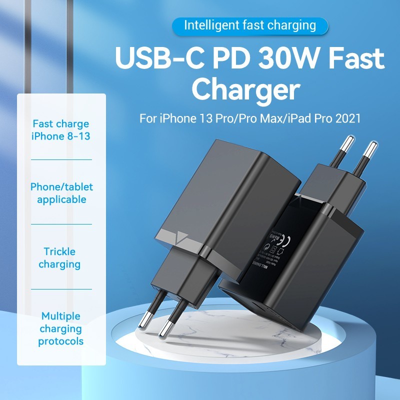 Vention Adaptor USB Type-C Kepala Charger 30W USB PD 3.0 Fast Charging