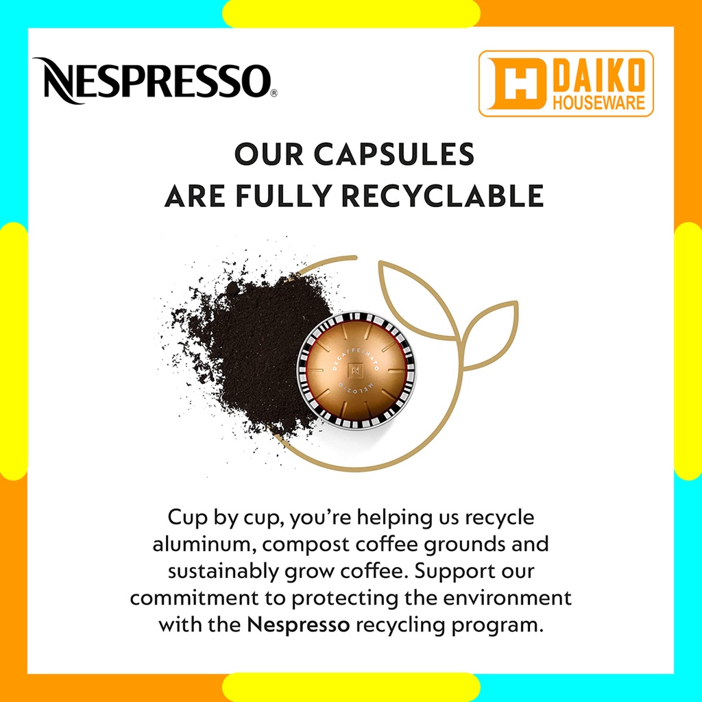 Capsule Nespresso Vertuo Melozio Decaffeinato - Medium Roast Coffee - Kopi Grand Lungo dan Mug