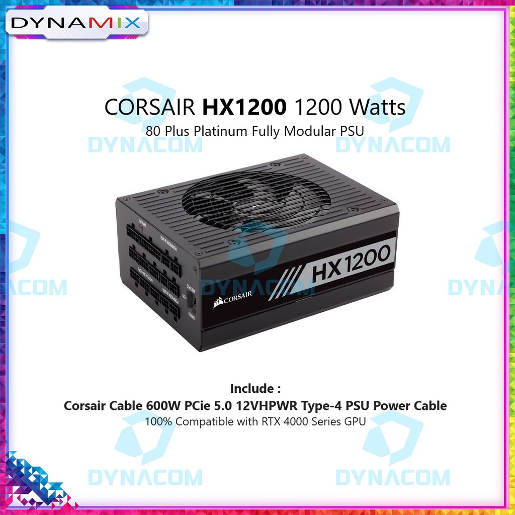 Corsair Power Supply HX1200 1200 Watts 80 Plus Platinum - Fully Modular + Cable 600W PCIe 5.0