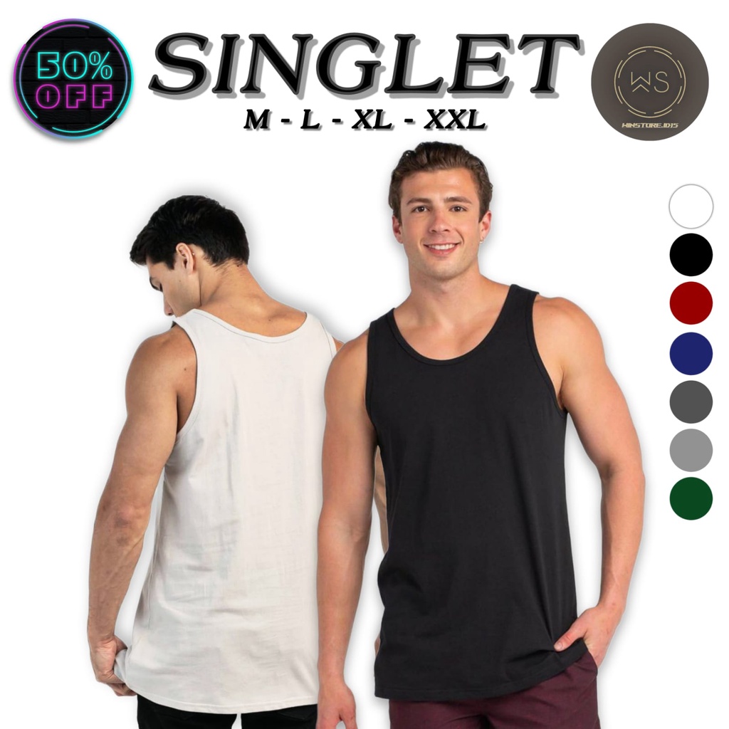 WINSTORE.ID15 Kaos T-shirt Singlet / Gym Pria polos Ukuran M L XL XXL