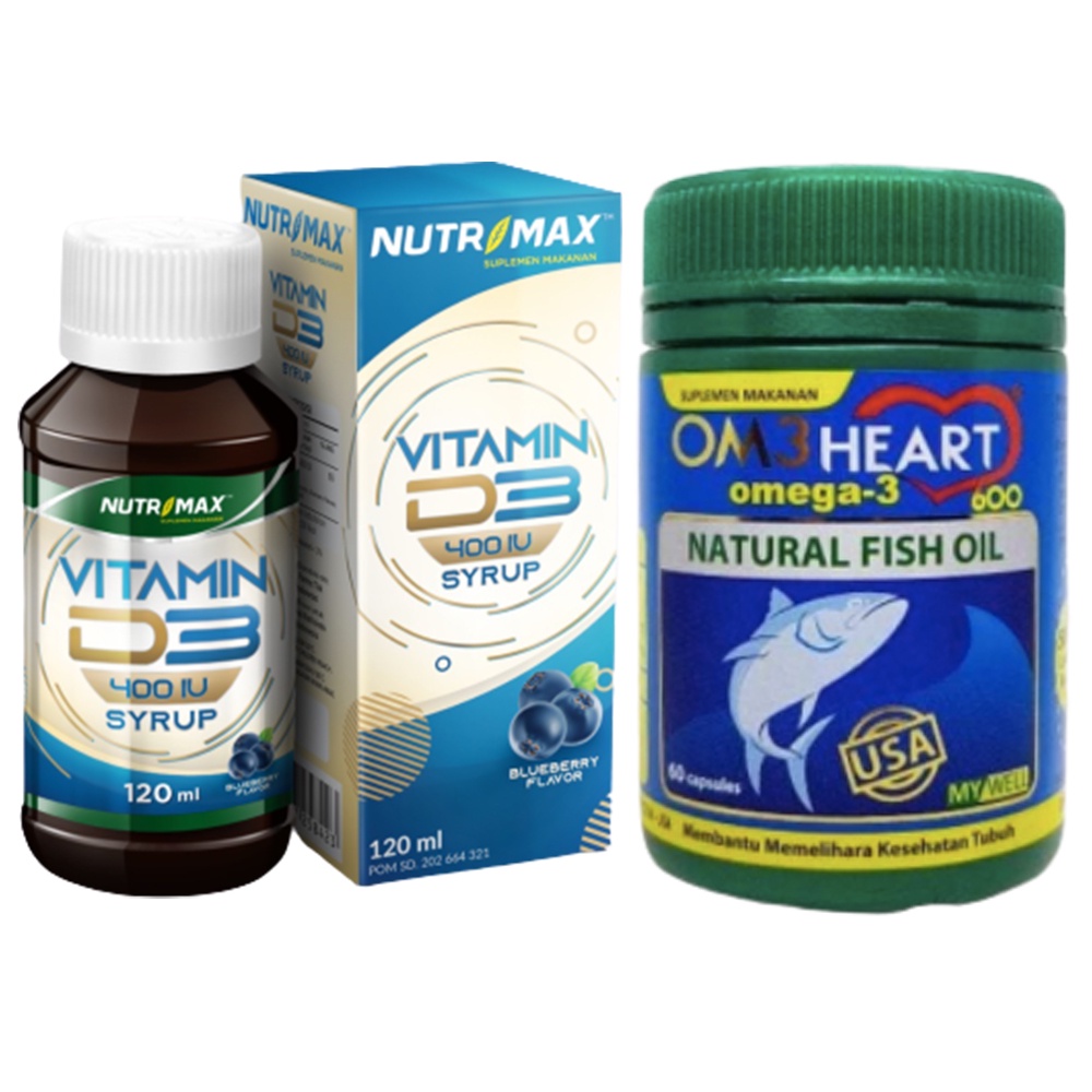 [PAKET BUNDLING] NUTRIMAX VITAMIN D3 400 IU SYRUP 120 ML &amp; OMEHEART OMEGA 3 NATURAL FISH OIL 60 KAPSUL