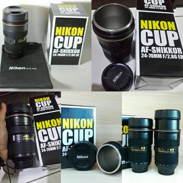 Mug Lensa Nikon Zoom - 24-70MM - Gelas Thermo Tahan Panas Dingin - Bisa Di-Zoom - Mirip Lensa Kamera Asli