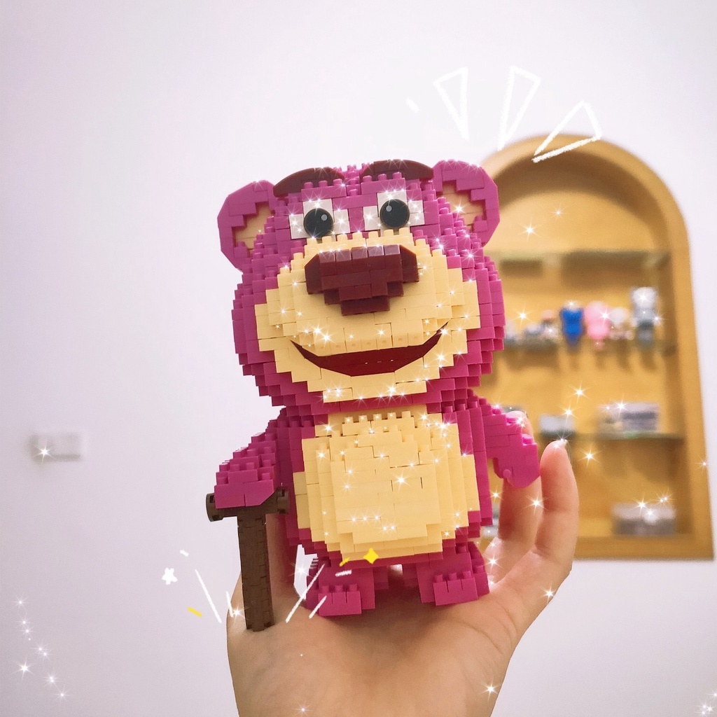 Mainan Balok Beruang Merah Balok Mainan Edukasi Anak Perempua DIY 3DPuzzle Brick Mini