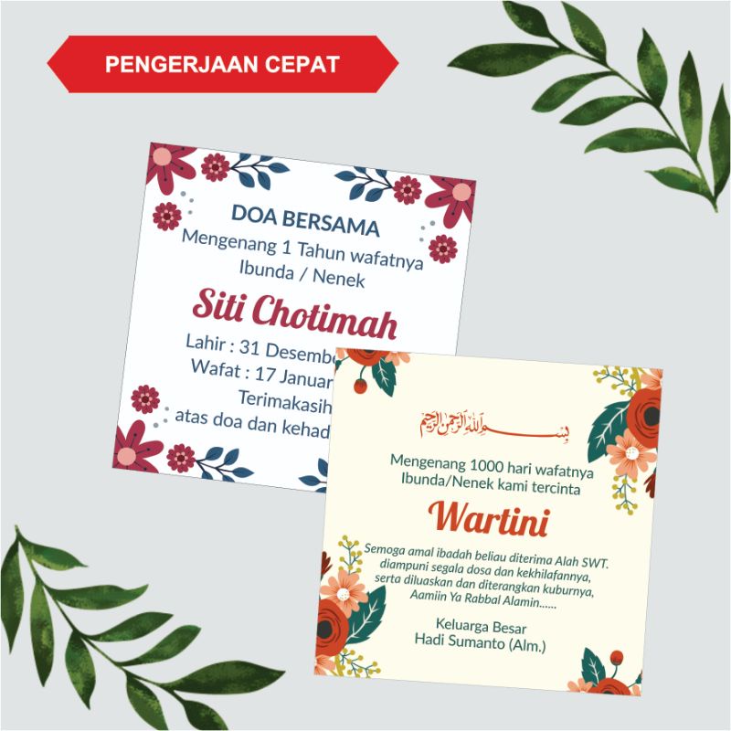 Kartu Ucapan Mengenang 1000 Hari / 40 Hari / 100 Hari / Kartu Ucapan Tahlil