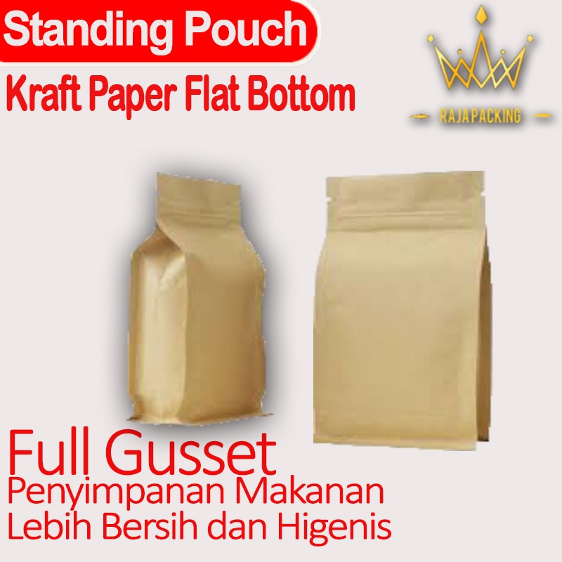 Standing Pouch Flat Bottom | Standing Pouch Kraft Paper | Full Gusset | Plastik Klip | Kemasan Snack Premium