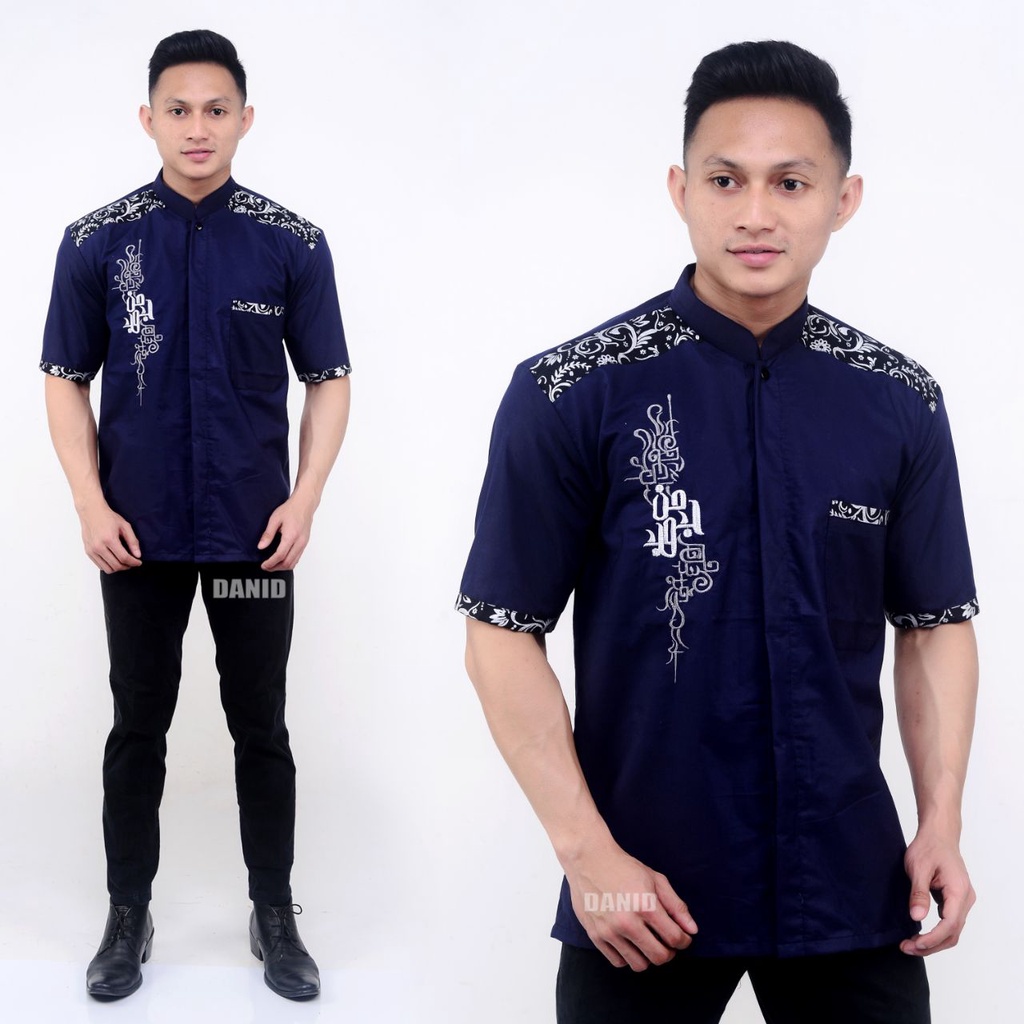 Baju Koko Hem Kemeja Lengan Pendek Pria Dewasa Kombinasi Bordir Batik Terbaru