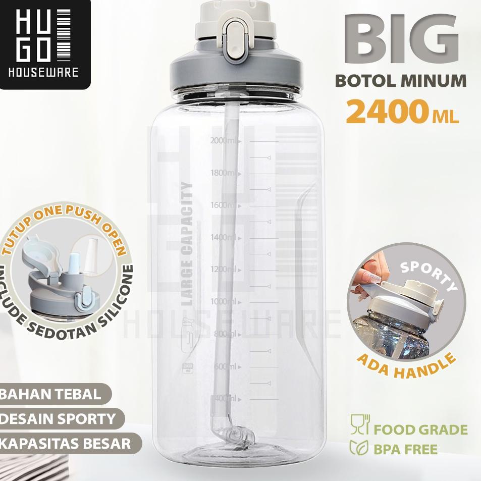 HUGO Botol Minum 2,4 Liter Jumbo Besar Anti Bocor Food  Tempat Air Minum 2400 ml TERLARIS
