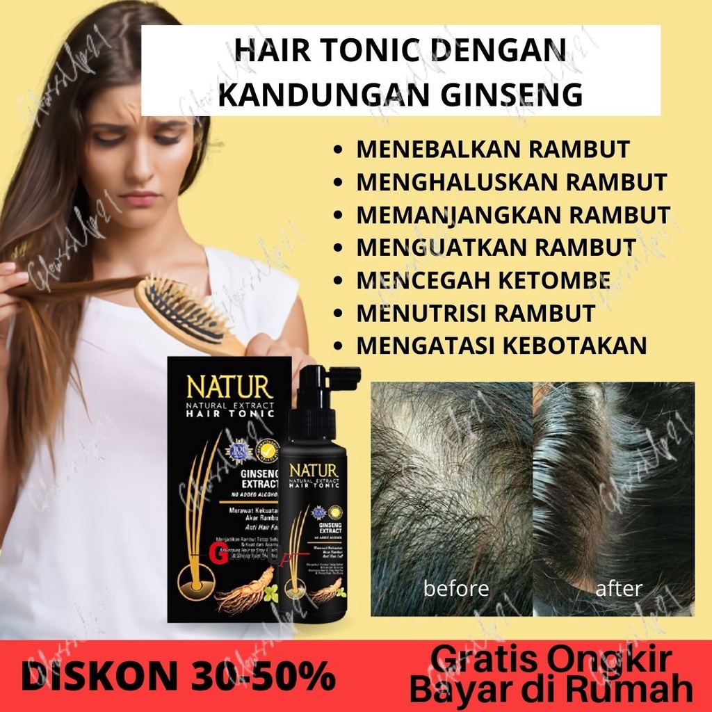 HAIR TONIC RAMBUT RONTOK NATUR HAIR TONIC GINSENG EXTRACT ORIGINAL BPOM 90ML TONIC NATUR PERAWATAN RAMBUT