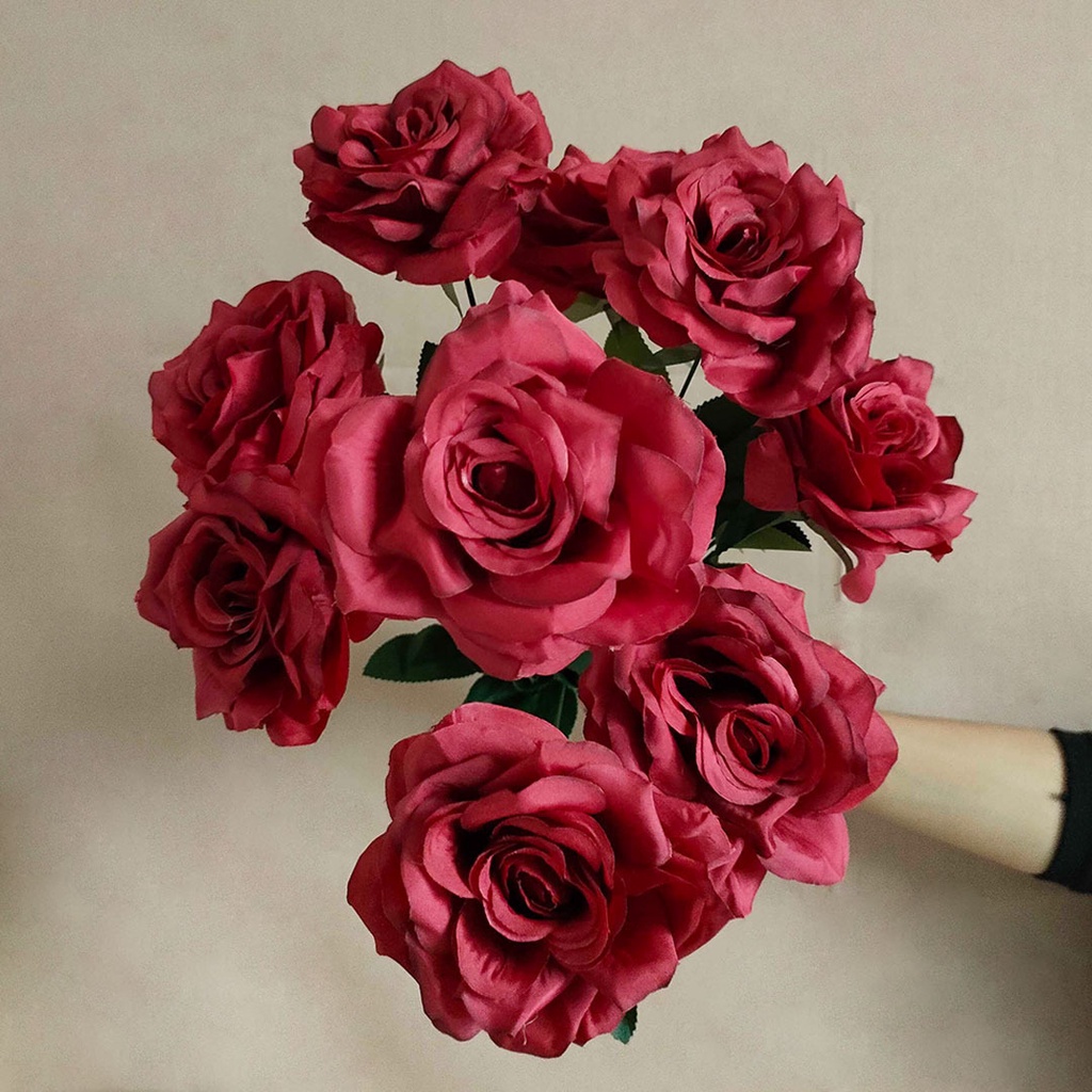 Artificial Flower Jumbo Diamond Rose 9 Head Bunga Mawar Cabang Hias Plastik Dekorasi Pesta