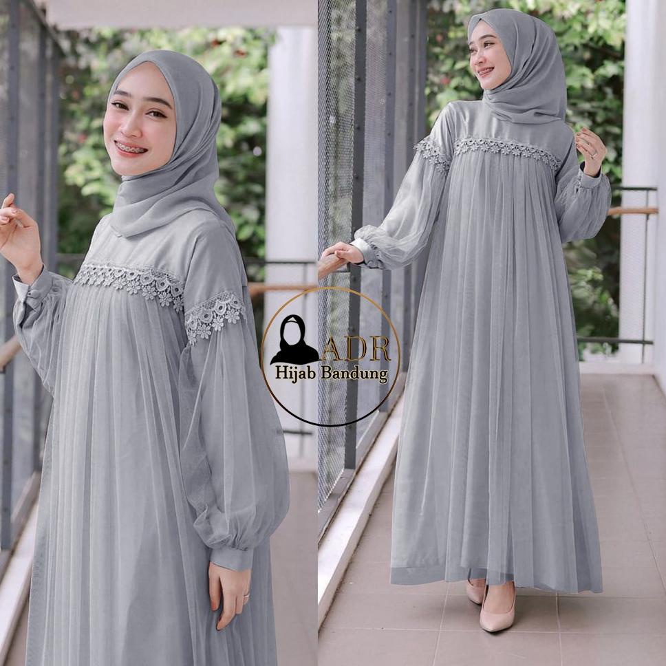 MURAH NURAINI MAXI DRESS IMPORT | Gamis Muslim Murah Perempuan BROKAT TILE Cantik RENDA IMPORT TERBA