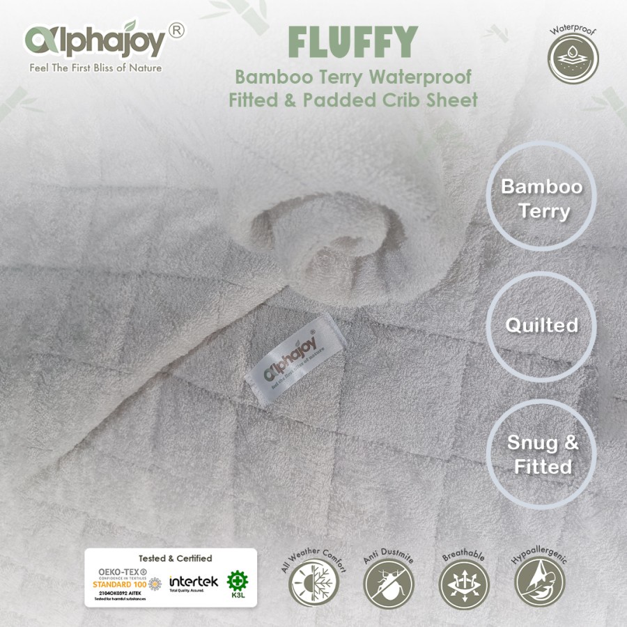 Sprei Bayi Alphajoy FLUFFY Bamboo Terry Waterproof Fitted Padded Sheet