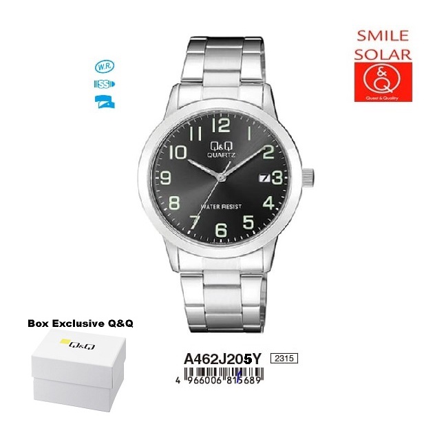 Jam Tangan Pria Business Casual Rantai Stainless Steel Tanggal Analog Original Q&amp;Q QnQ QQ A462