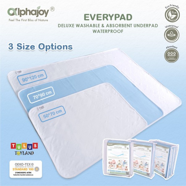 Perlak Kain Waterproof Alas Ompol bayi anak dewasa Alphajoy EVERYPAD Deluxe Washable Absorbent washable Underpad Perlak Kain Waterproof incontinence Bed Protector inkontinensia mat