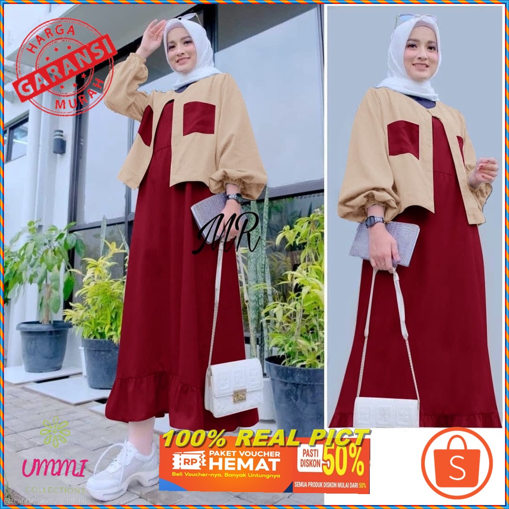 BAJU GAMIS SETELAN SULTAN MERAH MARUN  3IN1 POLOS BLAZER ROK INNER SYARI ATAS BAWAH TERBARU REMAJA W