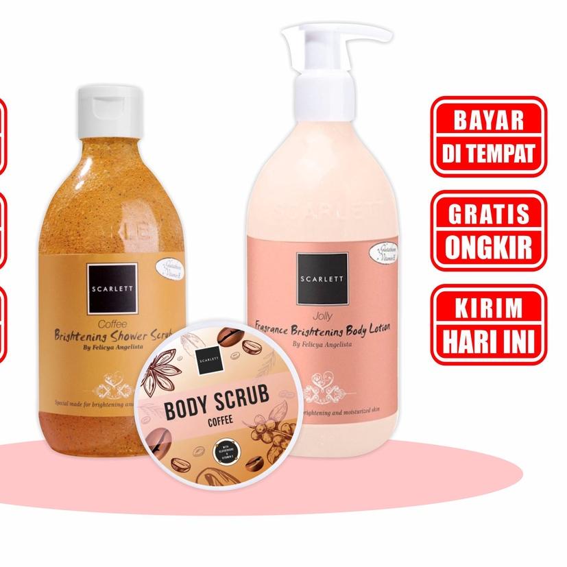 ♥ Scarlett Whitening Paket 3 Item [Free Bubblewrap] Original Resmi 1 Sepaket Body Lotion Scrub Serum
