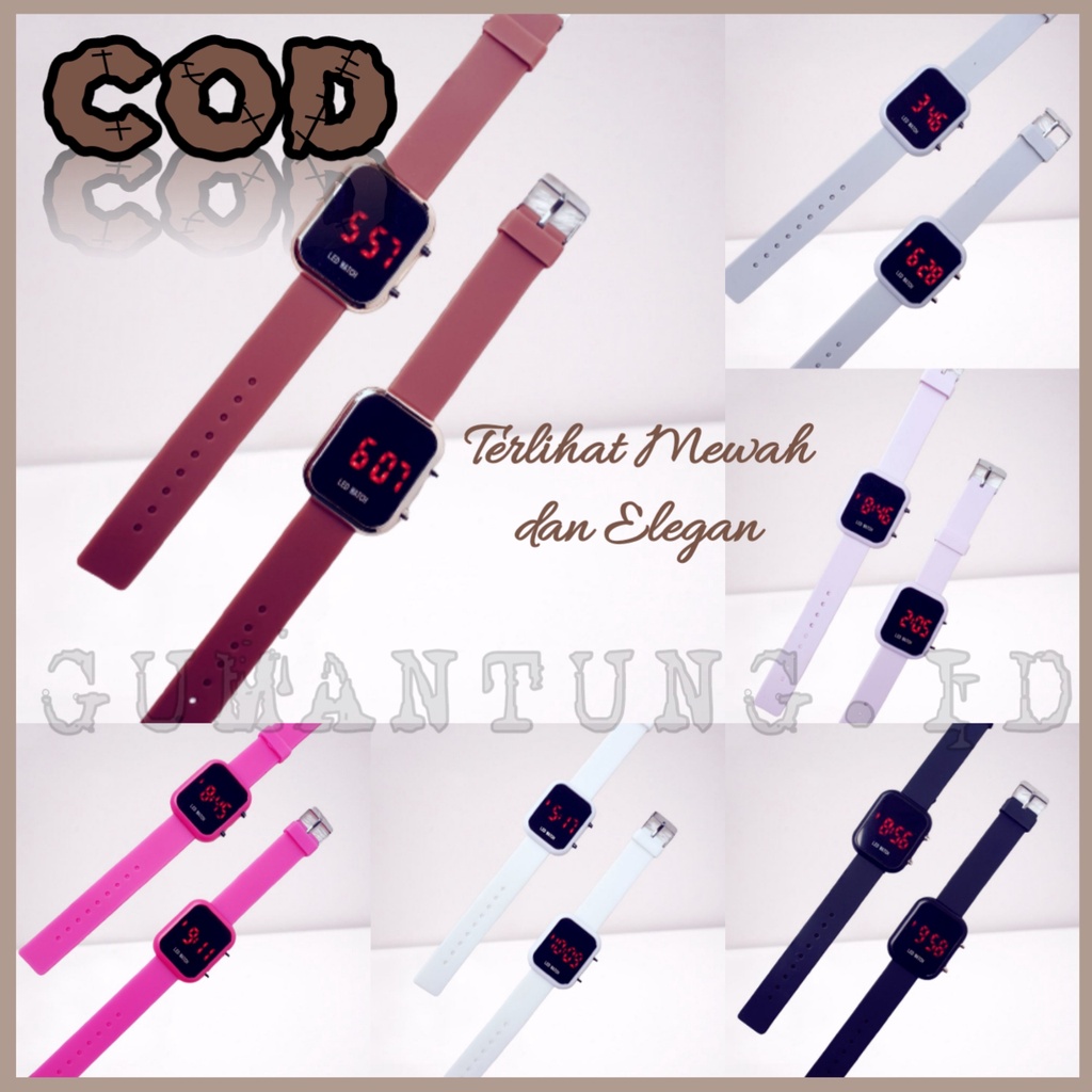 GMT Jam Tangan Wanita Pria Couple Led Watch Digital Premium Brands Cewek Cowok Strap Rubber Keren Ke