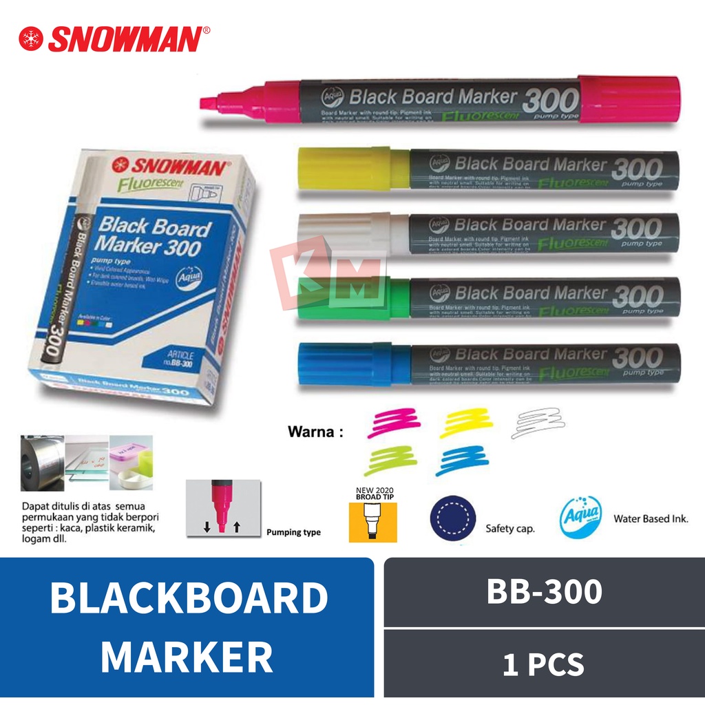 

Spidol Black Board Marker Snowman BB-300 Fluorescent BlackBoard 300T