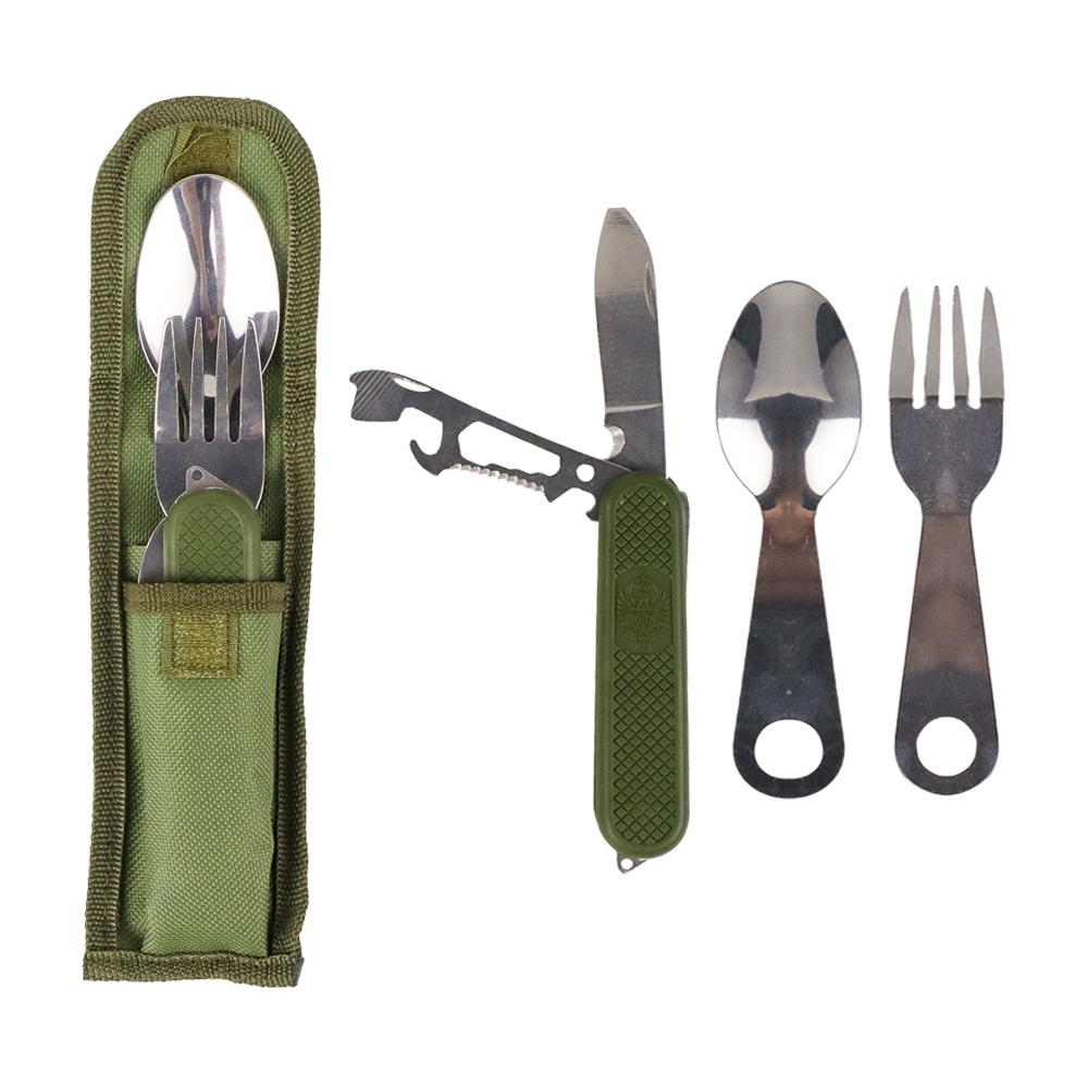 Sendok Garpu Pisau Lipat Foldable Multitool Stainless Steel - SV4 - Green