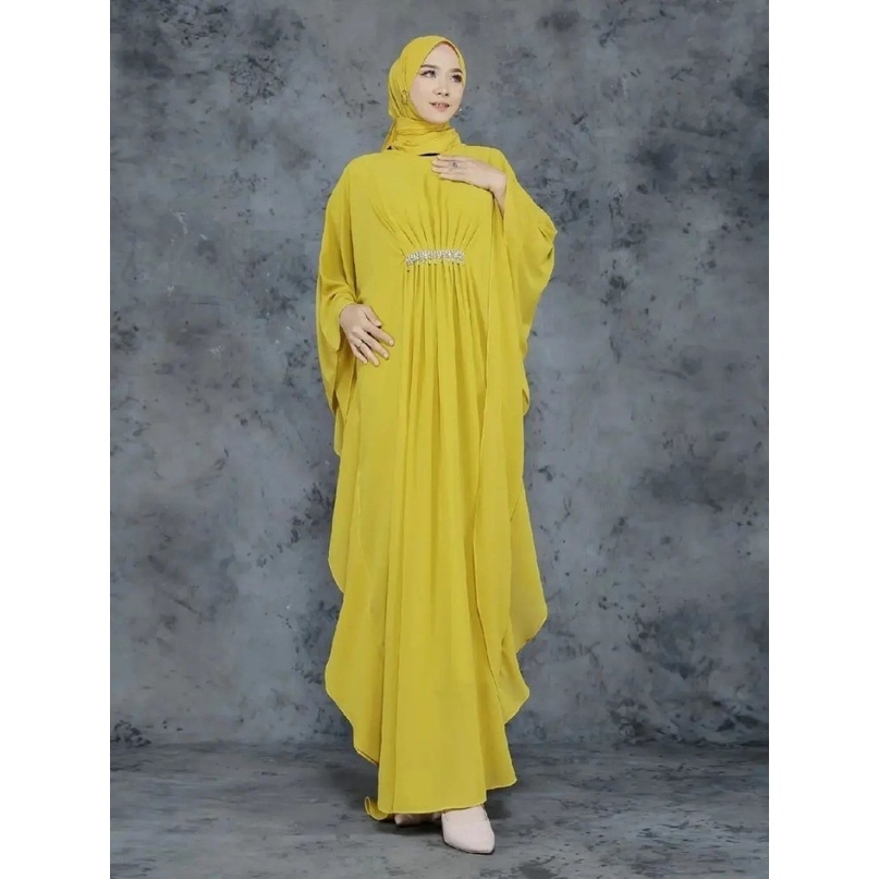 Marbella Kaftan Dress Wanita Terbaru Ceruty Babydoll Full Puring Aplikasi Payet Mutiara / Dress Wanita Kaftan Modern Ceruty Premium Lengan Panjang Gamis Lebaran