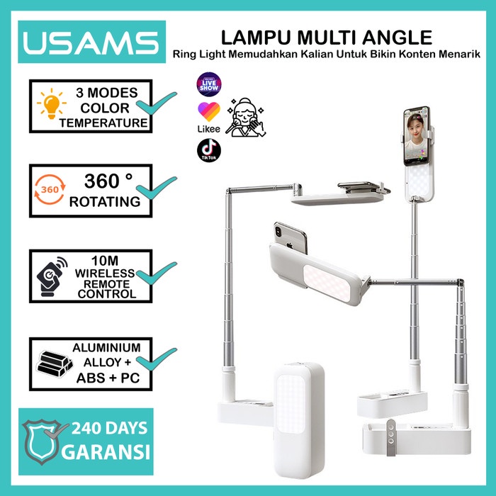 USAMS ZB209 RING LIGHT STAND PHONE LIVE SHOW VLOGGER LIPAT MULTIFUNGSI