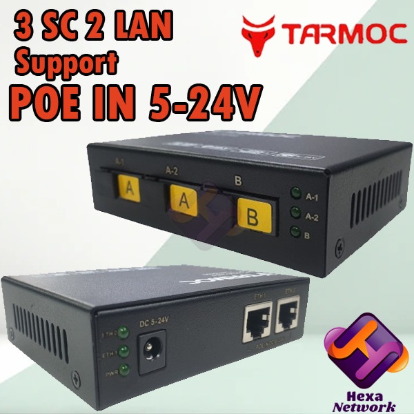 Tarmoc TMC-3SC2E-2AB-P|Media Converter 3FO 2LAN / 3 FO 2 LAN 10/100 POE IN(5-24V)