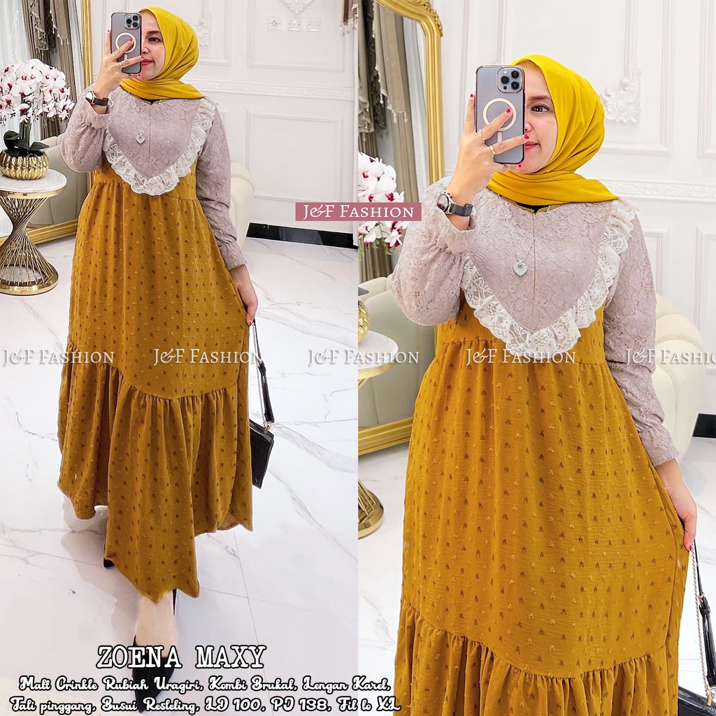 Gamis Wanita Bahan Crinkle Uragiri Kombinasi Brukat Mewah Gamis Pesta Gamis Kondangan Kekinian Zoena