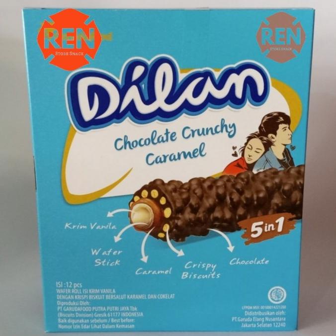 

dilan chocolate crunchy caramel 1 Pak 12 Pcs - Wafer Roll Krim Vanilla uru01