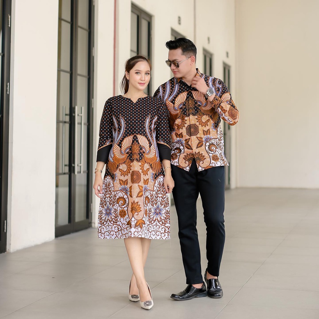 Benang Raja Batik Couple Pria Wanita Motif Semarangan Sogan Putih